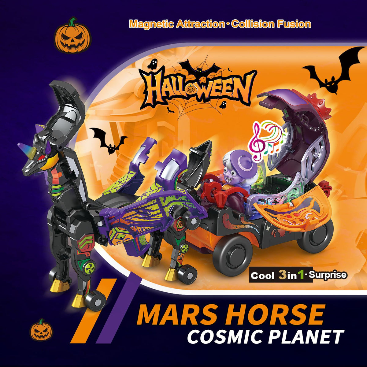 3-in-1 Transforming Robot Car Toy with Lights & Sounds – Mars Horse & Mars Deer