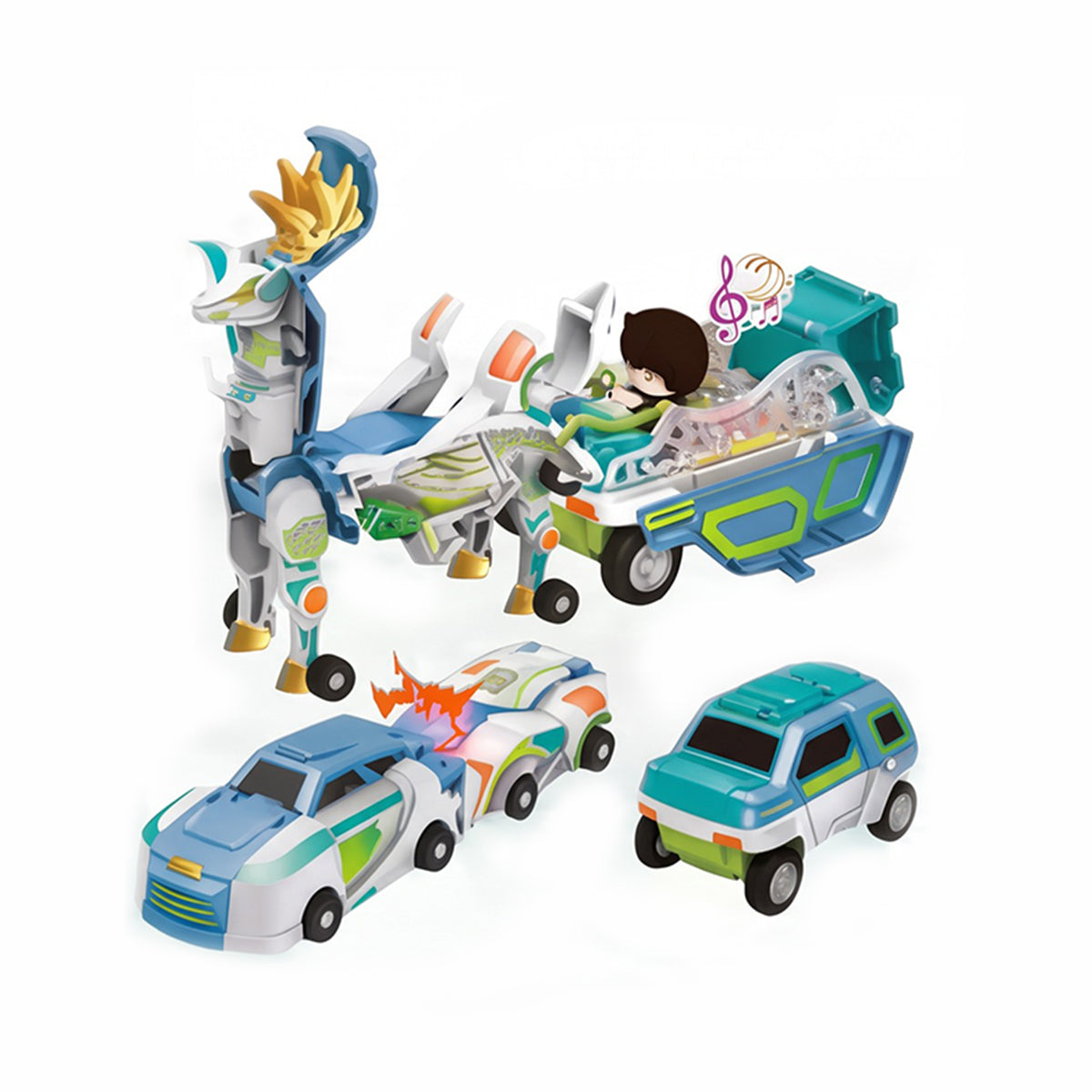 3-in-1 Transforming Robot Car Toy with Lights & Sounds – Mars Horse & Mars Deer